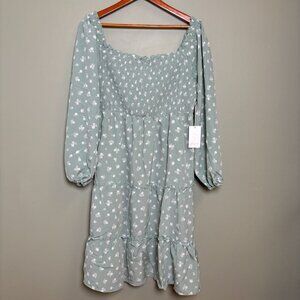 Winslow Smocked Midi Dress Size‎ 1X Puff Sleeve Green Floral Ruffle Milk Maid